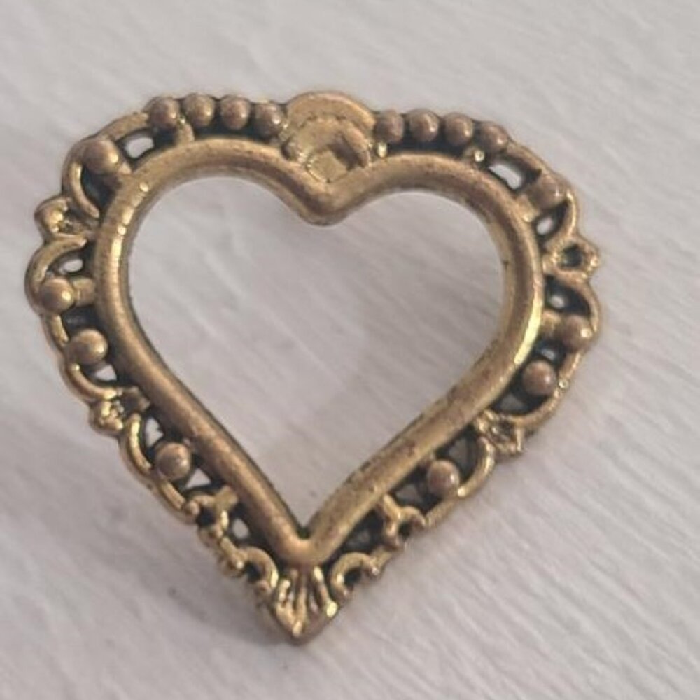 Open Gold Heart Vintage Lapel Pin Tie Tack Brooch
